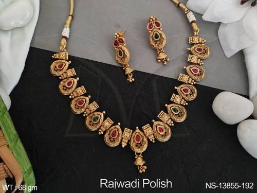 Rajwadi Polish Designer Party Wear Antique Short Necklace Set